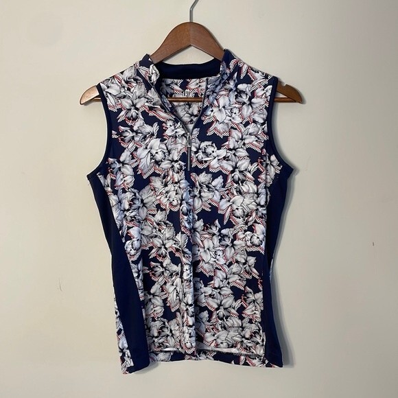 TAIL Golf Blue Floral Print Mock Neck Sleeveless Top Small - Picture 3 of 9